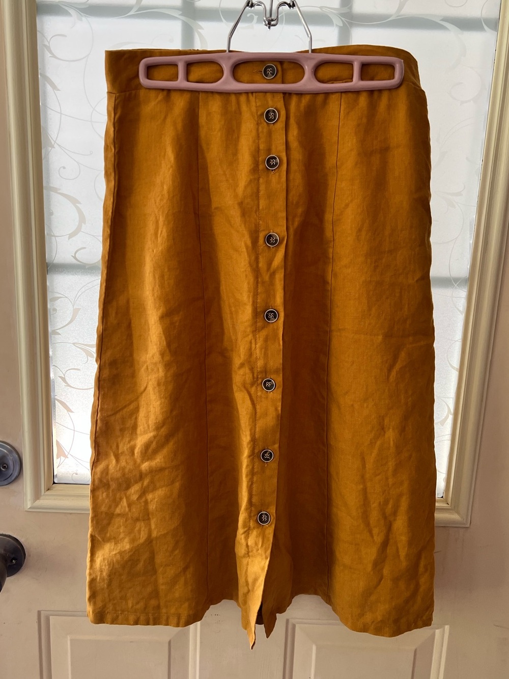Forever 21 marigold color button down A line midi skirt lined linen blend.